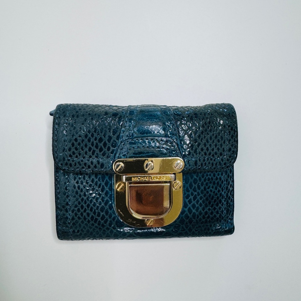 Michael Kors Navy Snakeskin Wallet with Gold Accent
